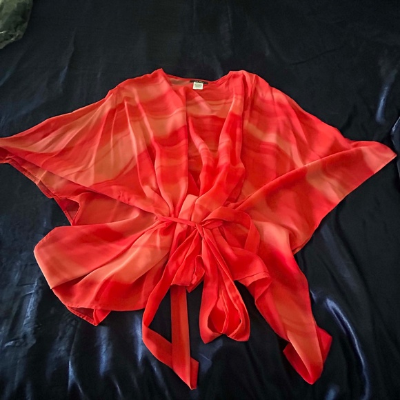 PONCHO, CHIFFON, CORAL, SIZE PLUS, WITH BELT, MADE IN CANADA!, PULL OVER, MR MAX - Picture 7 of 16